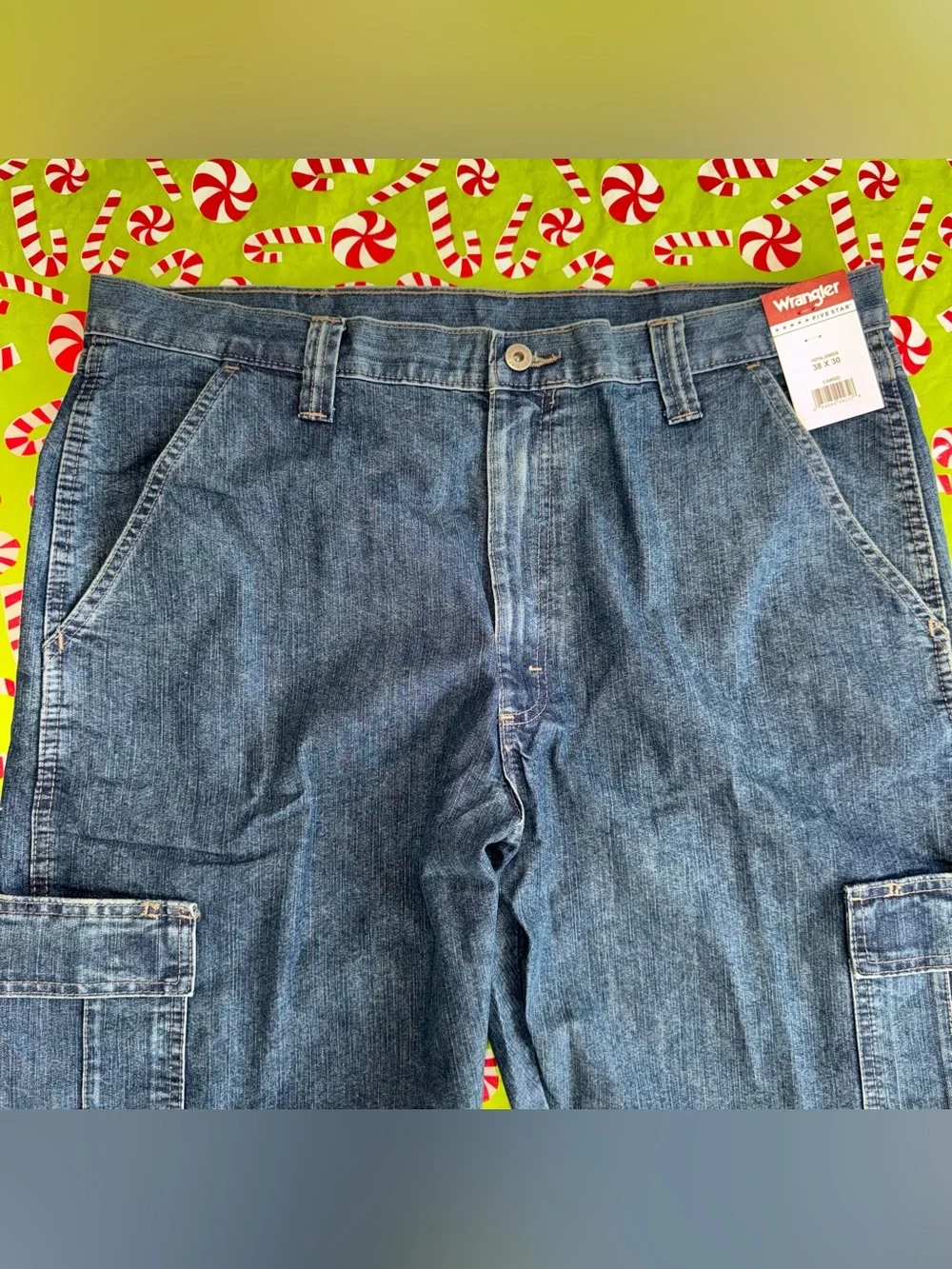 Wrangler Five Star Heritage Men’s Relaxed Fit Cargo Jeans 38x30 Dark Wash New